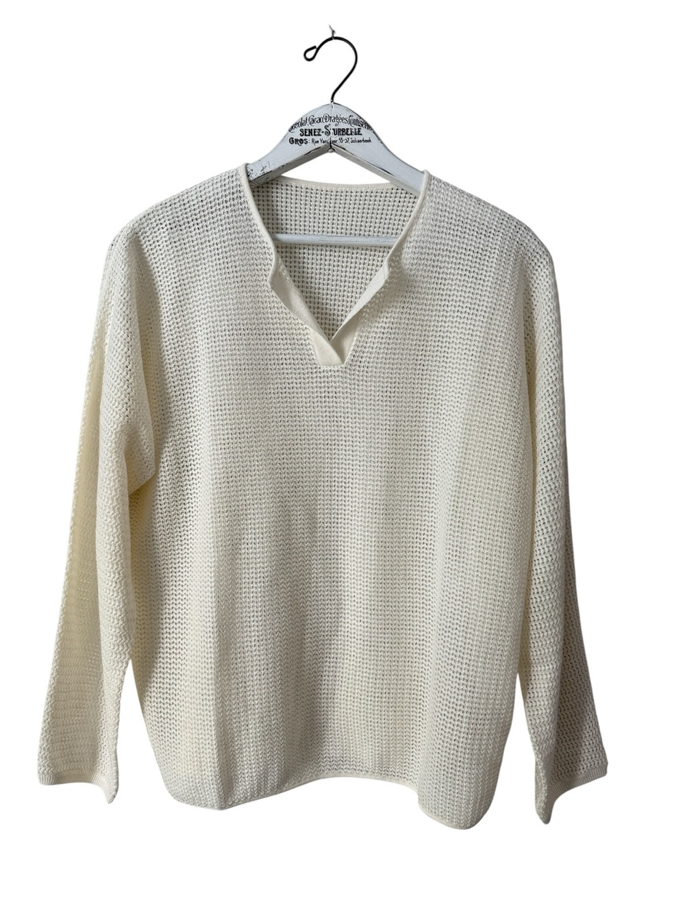 Open Knit Pullover Sweater with Split Neck Detail Size M